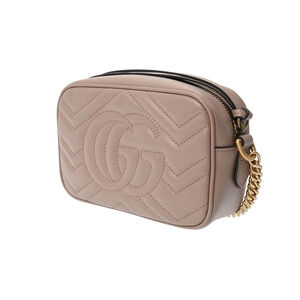 Gucci Quilted Shoulder Marmont Beige Calfskin GG Bag Pink Tan